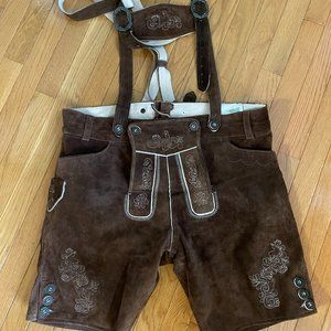 Traditional Brown Suede Lederhosen Shorts with Suspenders